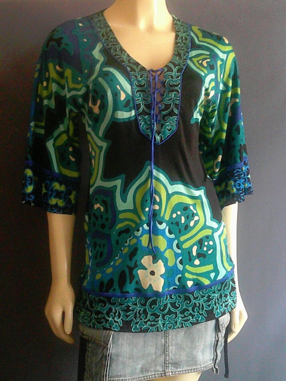 Hale Bob Silk Knit Corset Ties Colorful Flower Kimono Top M